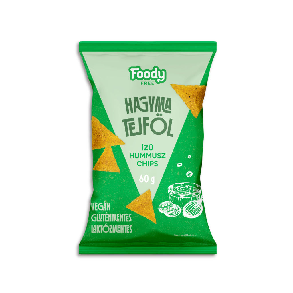 FOODY free hummus chips hagyma-tejföl ízesítésű 60g
