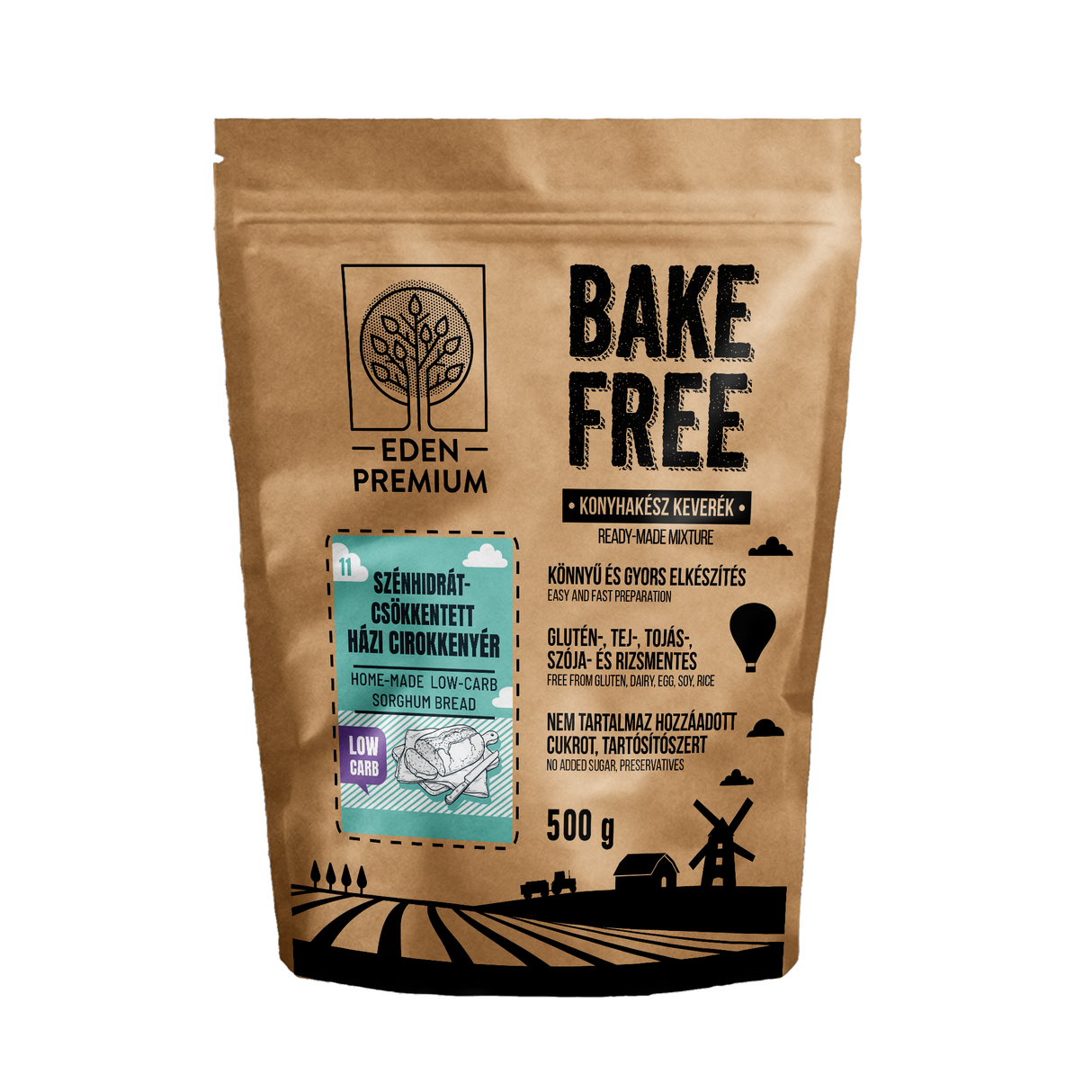 Eden Premium Bake-Free Szénhidrátcsökkentett házi cirokkenyér lisztkeverék 500g