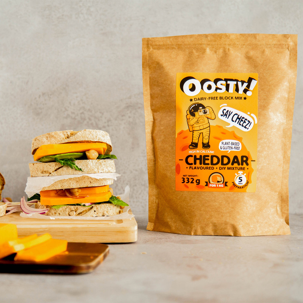 Oosty Cheddar ízű növényi alap mix 332g - 1kg növényi tömb elkészítéséhez