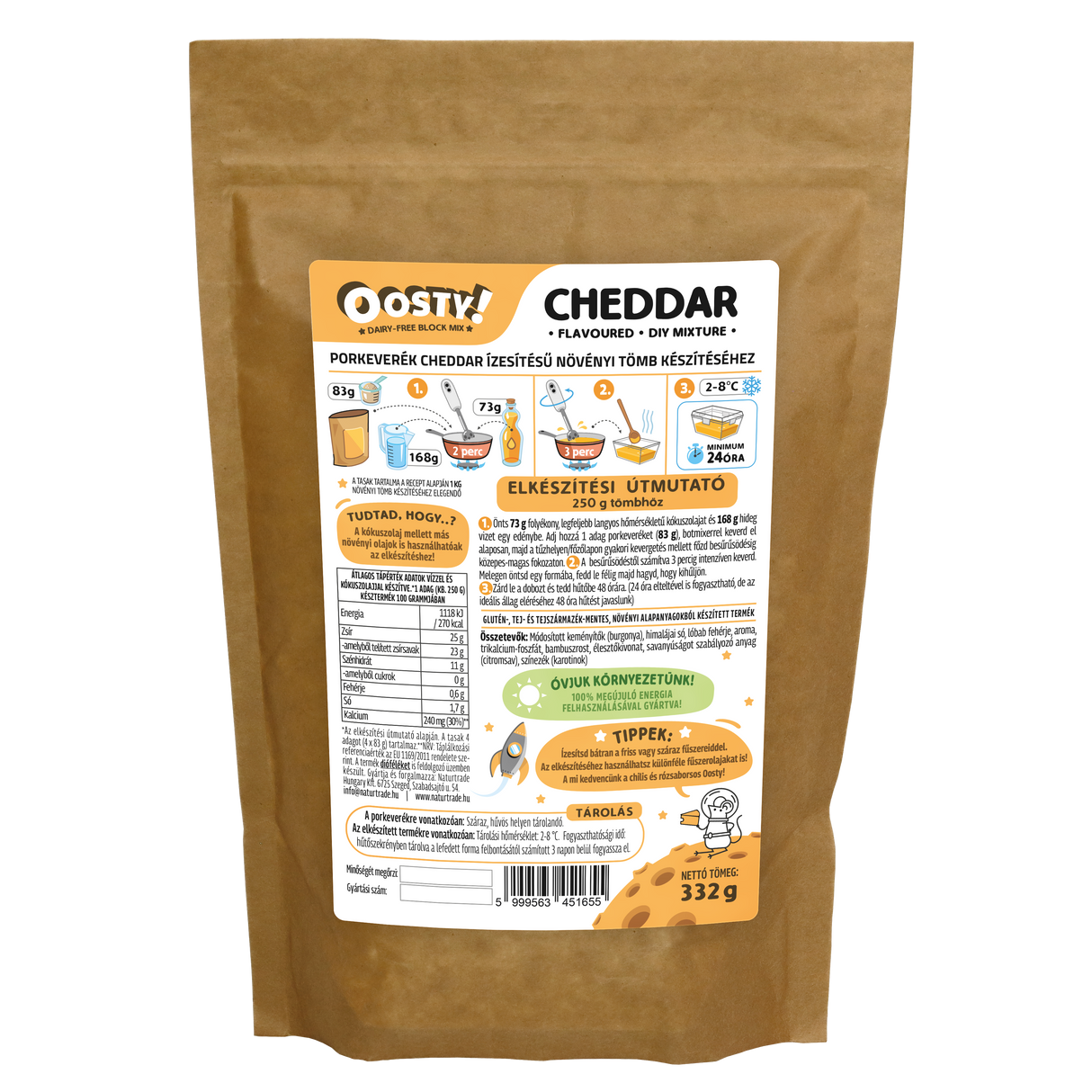 Oosty Cheddar ízű növényi alap mix 332g - 1kg növényi tömb elkészítéséhez