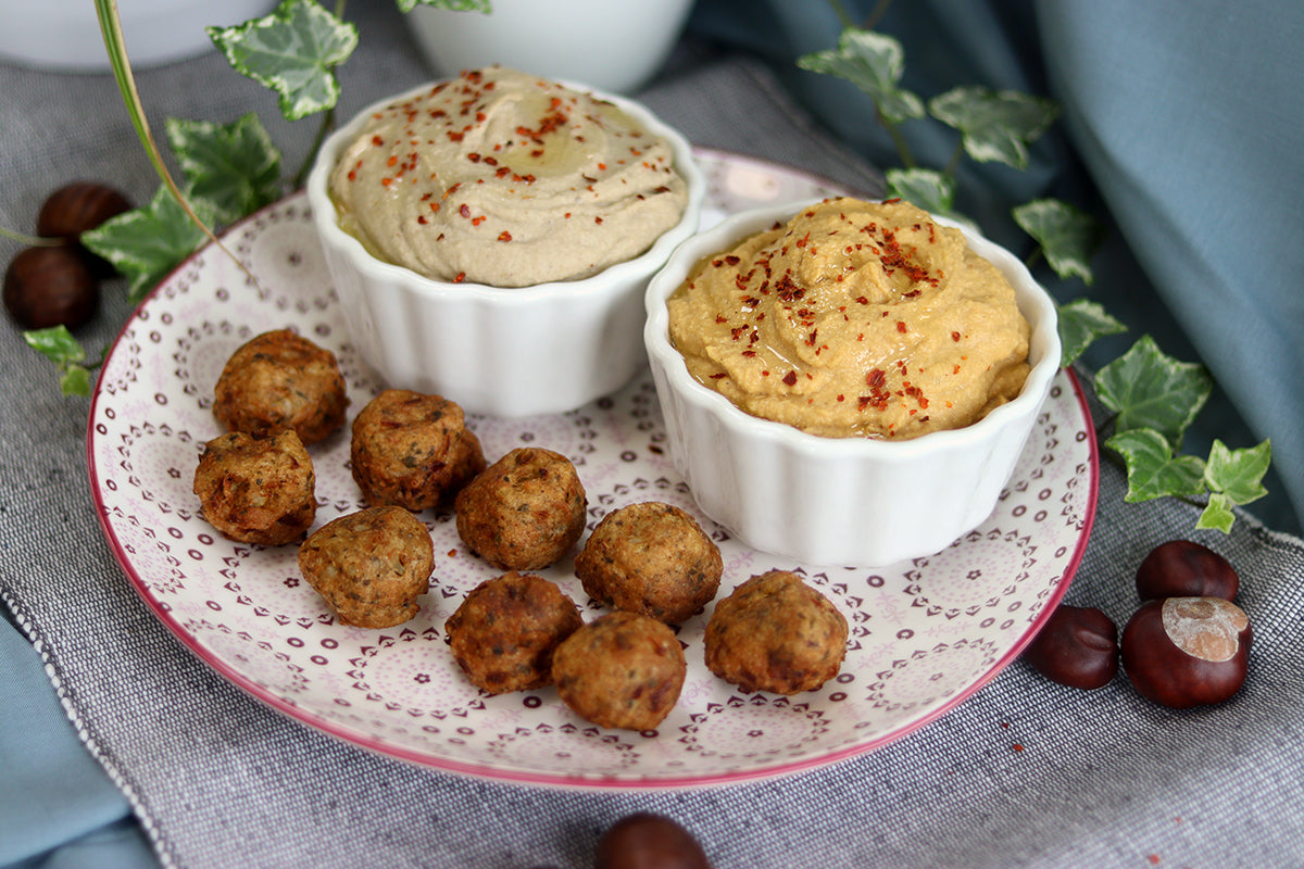 Sütőtökös és gesztenyés humusz 1001 Falafel fasírttal