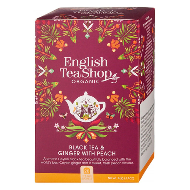 English Tea Shop bio fekete tea gyömbérrel és barackkal 40 g (20 filter)