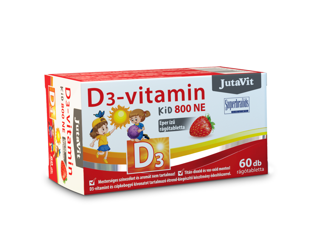 JutaVit D3-vitamin 800-NE KID eper ízű rágótabletta 60x