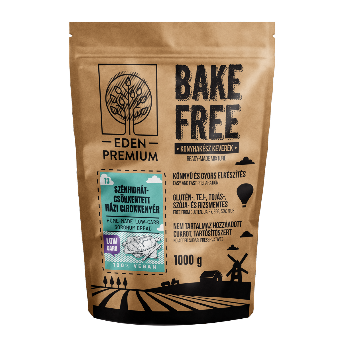 Eden Premium Bake-Free Szénhidrátcsökkentett házi cirokkenyér lisztkeverék 1000g