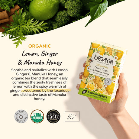 Organsia Citrom, gyömbér és manuka méz bio tea 32 g (18 filter)